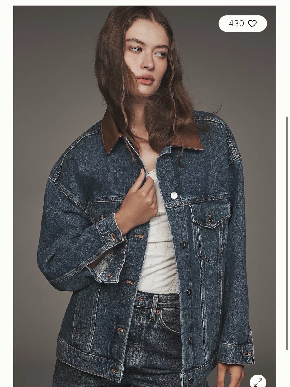 Anthropologie Pilcro The Weston Leather-Collar Denim Boyfriend Jacket